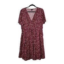 Torrid Burgundy Floral Ditsy Surplice Faux Wrap Mini Dress Pockets Size 1 1X picture