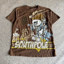 Southpole Mens Brown All Over Print Graffiti Graphic Tee Shirt Y2K Small picture