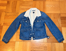 GAP Kids XL Blue Denim Sherpa Lined Button Jacket w/ Pockets picture