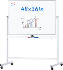 Rolling Whiteboard Magnetic Double Sided Dry Erase Board Stand & Wheels 48 X 36