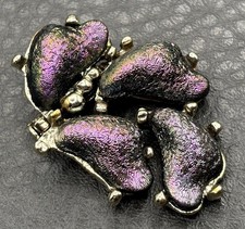 Vintage Iridescent Peacock Lava Rock Oil Slick Brooch Pin picture