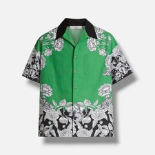 Valentino Men's Green Floral-Print Contrast-Collar Cotton Shirt Size 48 picture