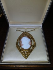 Victorian Antique Gold Filled Cameo Brooch Pendant picture