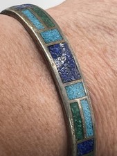 Vintage CCO Sterling Silver Bracelet Turquoise Malachite Lapis Lazuli 925 picture