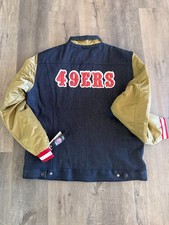 New Vintage Levis x San Francisco 49ers Gold Satin Arm Denim Jacket NFL Mens picture