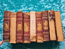 1902 YOUNG FOLKS LIBRARY Leather Book Lot 9 Books Hall & Locke 3Ed Vintage Antq picture