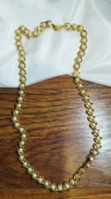 Vintage NAPIER Signed Faux Pearl & Gold Tone Hugs & Kisses Ribbon Necklace 24