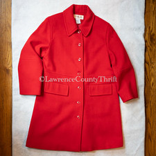 Vintage Talbots Red 100% Wool Mid-Length Coat Button Front Lined Pockets Size 4 picture