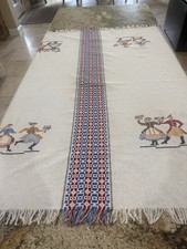 Vintage Handcrafted European Folk-art Linen Tablecloth with Crossstitch Design picture