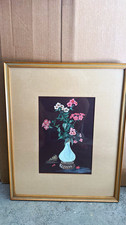 Vintage Chinese Oriental Floral Vase Oil Painting with Gold Frame picture