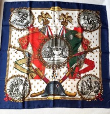 Hermes Carre 90 NAPOLEON Silk Scarf Blue White Orange excellent picture
