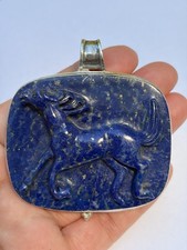 Vintage Natural Lapis Lazuli Horse Pendant, Solid Sterling Silver 925 picture