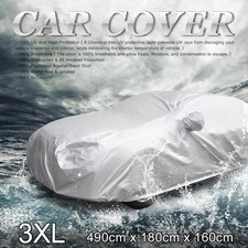 3XL Silver Tone 190T Car Cover Waterproof Snow Heat Resistant  w Mirror Pocket picture