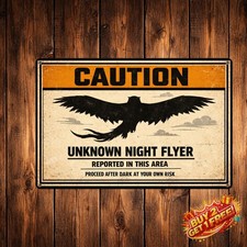 Vintage Mothman Warning Metal Tin Sign Retro Wall Art 12x8 picture