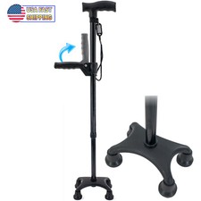 Walking Stick Cane Quad Four Prong Base, Adjustable Dual Handle, Self Standing picture