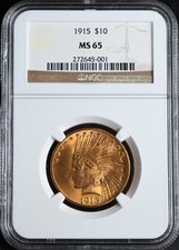 1915 $10 Gold Indian Eagle Coin NGC MS65 GEM Condition Old Holder Only 35 Higher picture