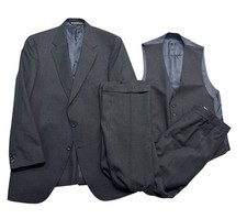 vtg Austin Reed 40R 34x30 Charcoal Pinstripe 3pc Pant Suit Wool USA Regentaire picture