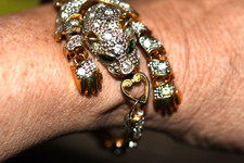 Vintage Articulated Gold Tone Clear Rhinestone Panther Bracelet 1980s T-30 picture