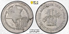1943 WWII Lodz Ghetto Aluminum 10 Mark PCGS AU 58 picture