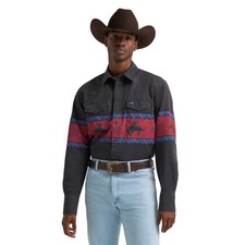 Wrangler Men's Vintage Inspired Black Border Print Snap Shirt 112385790 picture