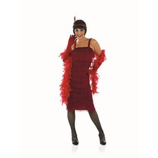 SALE Womens Fringed Red Flapper Dress + Gloves 1920 Charleston Costume S-3XL picture