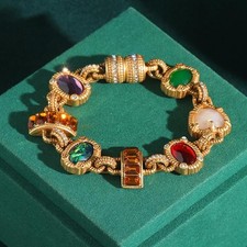 Vintage Gold Colorful Natural Stone Charm Bracelet Chain Luxury Jewellery Gift picture