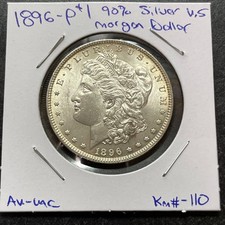 1896 P $1 UNITED STATES GENUINE MORGAN 90% SILVER DOLLAR KM# 110 AU picture