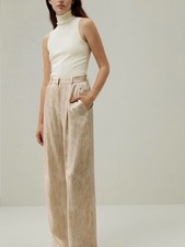 LILYSILK Mulberry Silk Wide Leg Trousers Pants Grain Beige Cream Size 8 picture