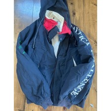 Vintage Nautica Challenge J-Class Jacket Mens Medium Navy Blue Sailing Hooded picture