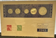 1943 WW2 Silver Collection w/stamps- 4 Silver Coins- 1 Steel Penny - 2 Stamps picture