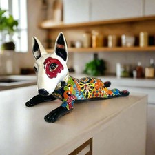 Talavera Bull Terrier Statue | Hand-Painted Colorful Dog Sculpture picture