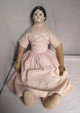 Antique 25” Papier Mache Shoulder Head Greiner Doll w/ Glass Eyes, Exposed Ears picture
