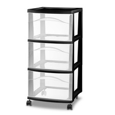 3 Drawer Medium Cart Black Plastic Storage Drawers with Casters Portable Storage picture