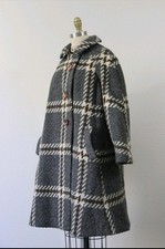 1950s VTG FAIRBROOKE Gray + Multi Color Plaid Wool Trapeze Button Down Car Coat picture