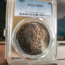 1881-P PCGS MS63 MORGAN $ GORGEOUS SHINY COLORFUL RAINBOW TONING  picture