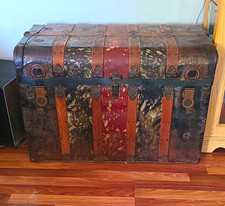 True Vintage 1920s Wood Hard Steamer Trunk Black/Brown Lined Lockable 100L picture