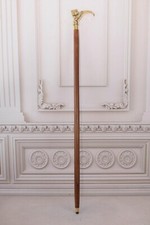 Beautiful Cat Design Brass Head Handle Walking Stick Wooden Amazing Cane Gift picture