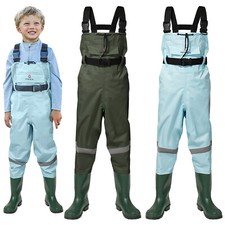 HISEA Kids Bootfoot Chest Wader Nylon 2-Ply PVC Waterproof Hunting Fishing Wader picture