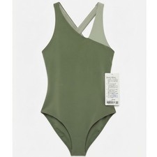 NEW Lululemon Nulu Asymmetrical Bodysuit Green Twill Fern Size 2 picture