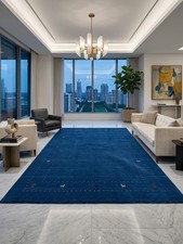 100% Wool Navy Blue SImple Style Area Rug 6'2