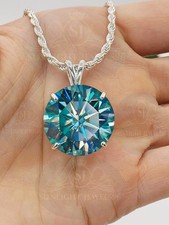 RARE 20.00 Ct Round Treated Blue Diamond Solitaire Pendant 925 Silver Certified picture