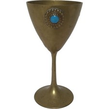 Antique Circa 19th Century inlaid Gemstone Tall Copper Cup China picture