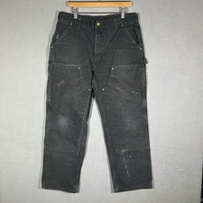 Carhartt B01 BLK Loose Fit Riveted Double Knee Pants Black Union USA Size 34 picture