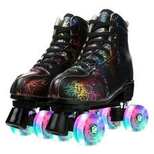 Gets PU Leather Derby Roller Skates Four Wheels picture