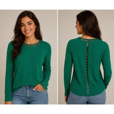Milly Green Wool Long Sleeve Ladder Cutout Back Sweater Size P Lightweight Chic picture