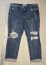 Lovervet by Vervet Jeans Womens plus 18 Blue Distressed Straight Leg Cuffed Hem picture