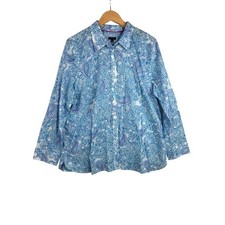 NWT Talbots Woman's Paisley Print Long Sleeve Button Down Shirt size XL Blue/Whi picture