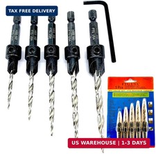 FTG USA Countersink Drill Bit Set 5 Pc Wood #4#6#8#10#12 Tapered Drill Bits picture