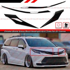 FOR 21-26 TOYOTA SIENNA GLOSS BLACK CHROME DELETE FRONT GRILL EYELID TRIM COVER picture