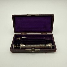 Antique c1920s Record Type Hypodermic Syringe Needle Kit Glass Metal Case picture